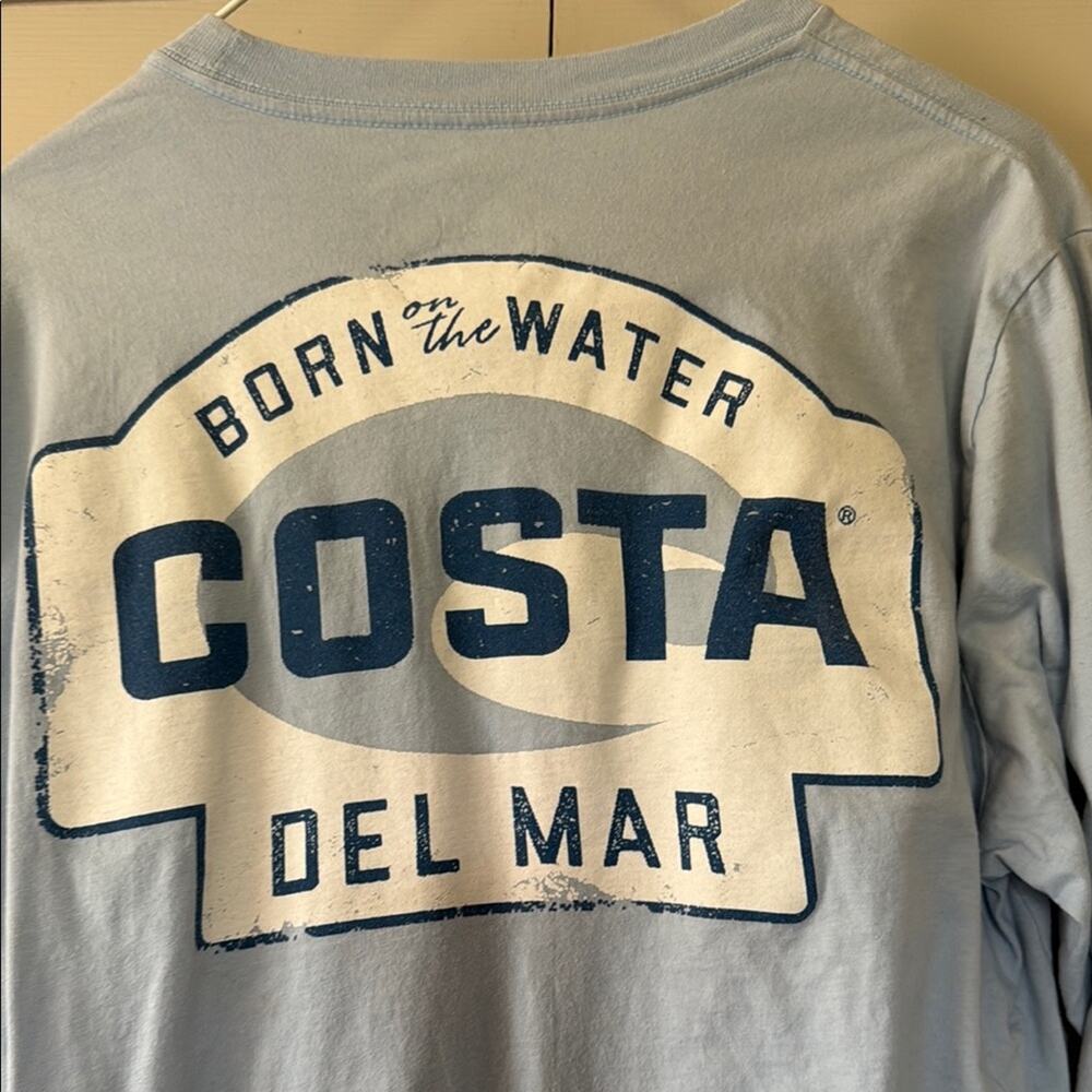 Costa Light Blue Long Sleeve Shirt with Back Logo Men's M - Picture 3 of 5